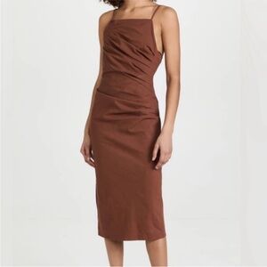 ASTR Chocolate Brown Slip Midi Dress with Cowl Neck